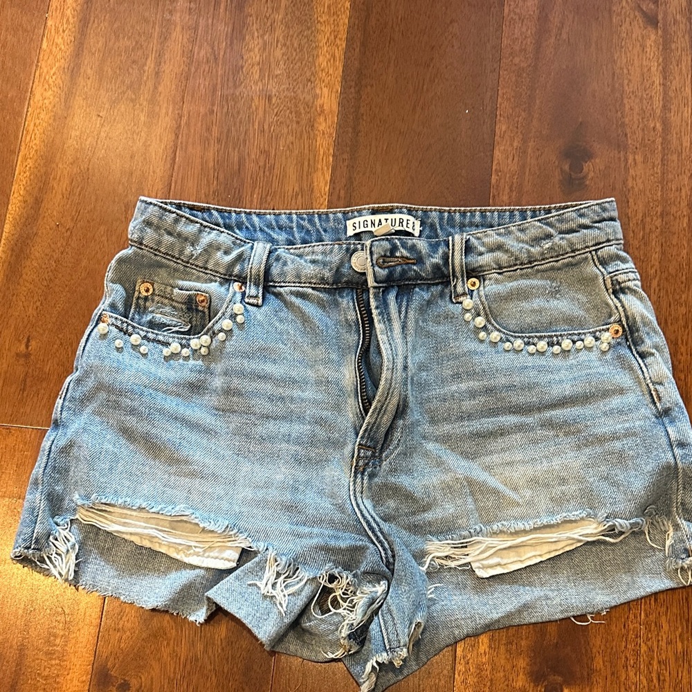 Signature8 Light Blue Distressed Jean Shorts